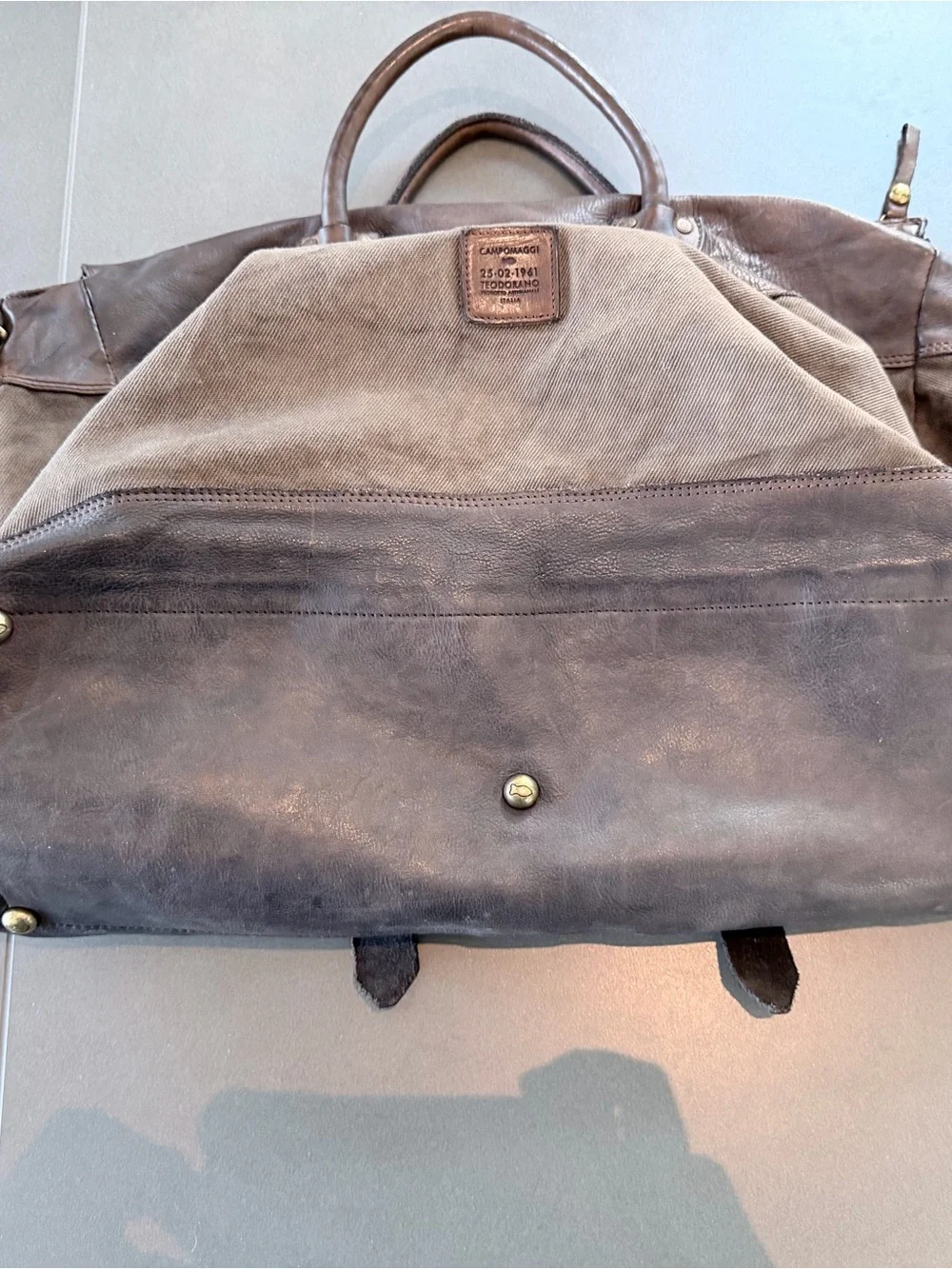 Campomaggi Nelson Brown Leather & Canvas Messenger Bag with Adjustable Strap